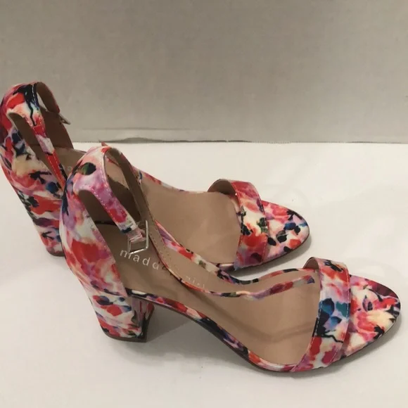 Madden Girl floral heels size 7 ankle strap open toe pink multicolored - Picture 2 of 6